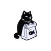Feed Myself Enamel Pins Cute Black White Cat Dried Fish Bag Brooches Lapel Badge