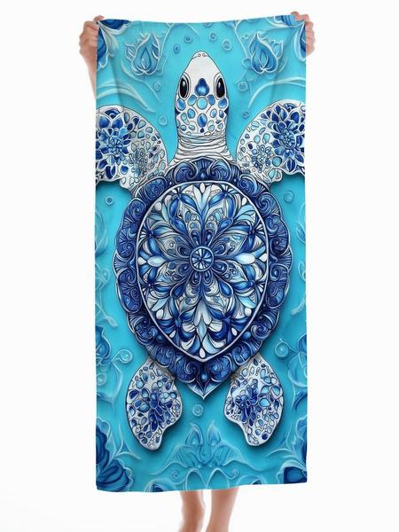 

Blue Mandala Turtle Print Bath Towel - Soft Absorbent Beach Towel for Family & Travel, Unique Ocean Design for Summer Relaxation W40*H60(CM)