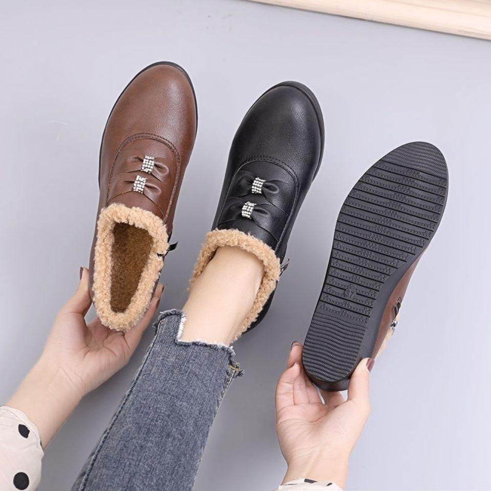Winter New Cotton Shoes Lamb Wool Warm Shoes Thickened Mother Shoes Wedge Heels All-match Comfortable Fur Shoes