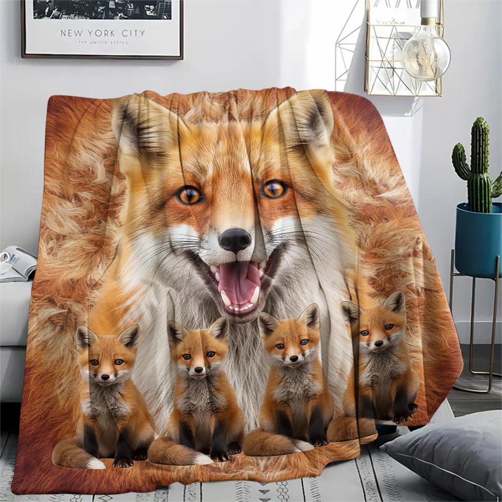 1Pc Fox and Sloth Print Flannel Blanket, High quality Comfortable for All Seasons, Home Decor, Warmth and Comfort, Perfect for Gifts