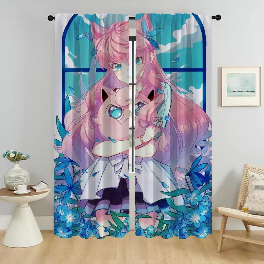 P-pokemones Hjemme Interiør Gardiner for Kameragardiner Barnerom Vindusgardin for Rom 2 Panel Persienner Halloween Dekorasjon