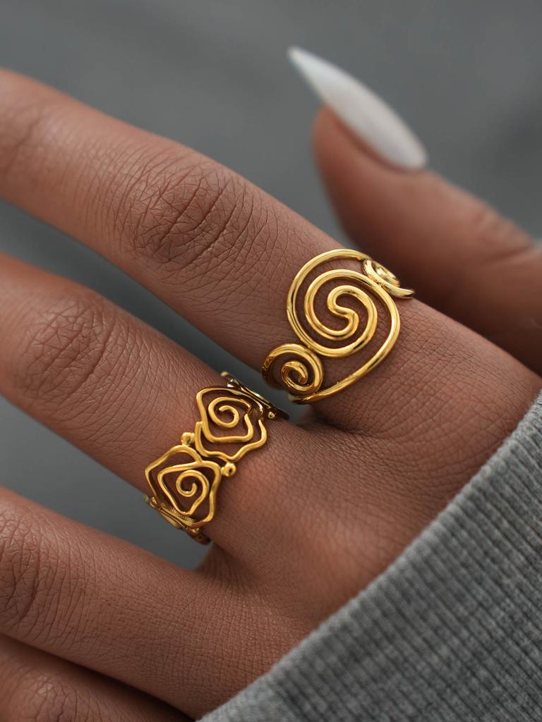Stainless Steel Spiral Adjustable Open Rings for Women 18K Gold Plated Waterproof High Quality Ladies Jewelry For Vacation Etc