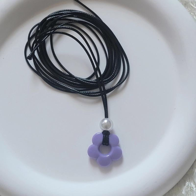 Sweet Cool Pearl Flower Pendant Necklace Fashion Summer Choker Wax Rope Lace up Collar Necklace Statement Jewelry