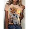 Cool Cat Pattern T Shirt for Women Cute Animal 3D Printed Short Sleeves Summer Oversized T-Shirts O-Neck Tops Tees Streetwear