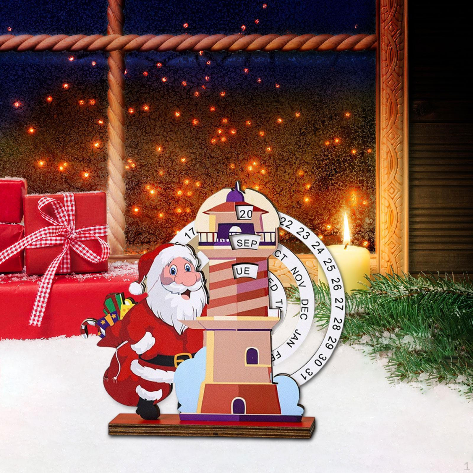 

Wood Calendar for Kitchen Decor Reusable Multipurpose Rotatable Blocks Desktop Ornament Santa Claus