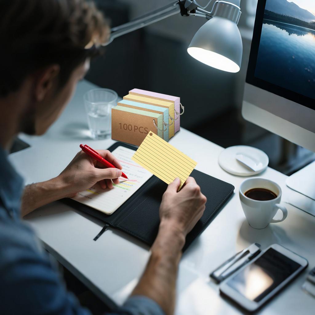 Lined Colored Index Cards Memo Pad Blank Flashcards Notepad Pre Hole PUnched Office Supplies Portable Pocket Notebooks Learning