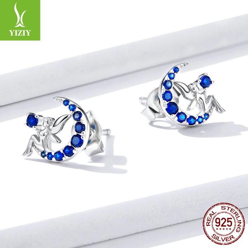 Blue Moon Elf Stud Earrings S925 Sterling Silver Dream Fairy Wind Stud Earrings