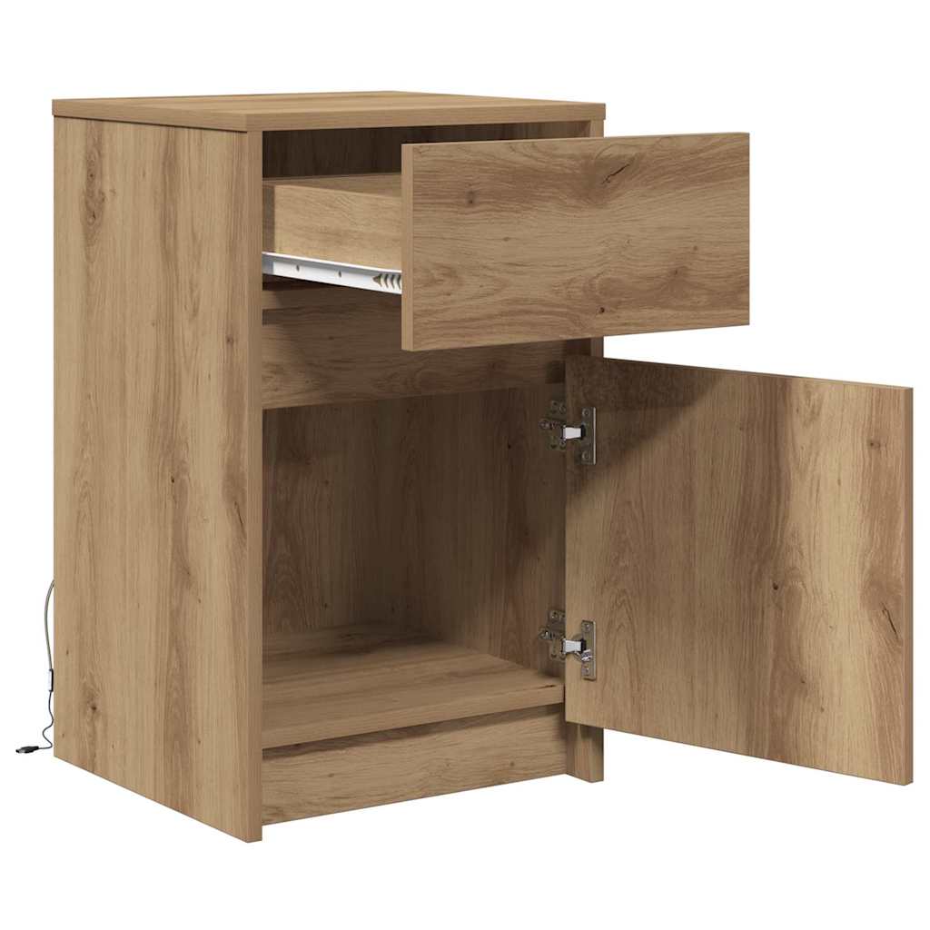 LED Nightstand Artisan Oak 38 x 34 x 61 cm Particleboard