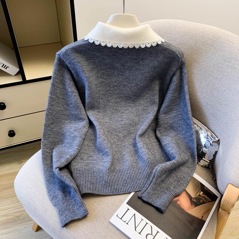 Autumn 2026 Chic Doll Collar Knit Cardigan for Women - Sweet, Fresh, Long Sleeve Sweater Coat