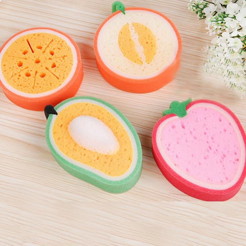 Cute Fruit Shaped Body Cleaning Sponge Cartoon Body Scrubber Bathroom Supplies Shower Brush Bath Tools for Kids Adult random 1pc