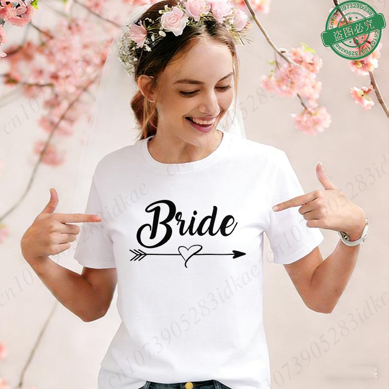 Team Bride Squad Matching T-Shirts, Arrow Heart Graphic Tees, Short Sleeve O Neck Tops for Bachelorette Party & Bridal Shower