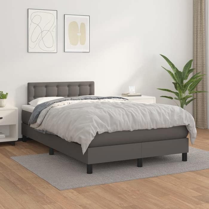 Exclusive House - Bed Slat Base with Grey Faux Leather Mattress 120x190 Cm