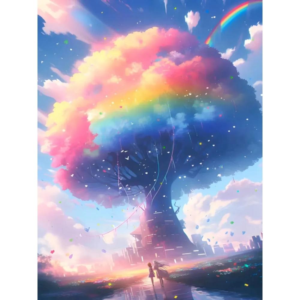Diamond Painting Full Drill Moon Castle Round Diamond Painting Handmade Fantasy Rainbow Tree Diy Diamond Mosaic Painting Home Decoration