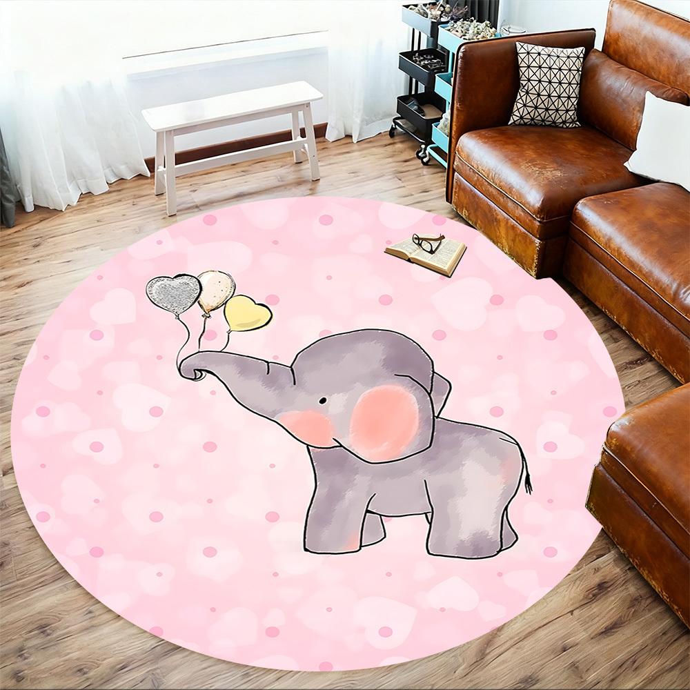 1pc Elephant Balloons Round Chair Mat Area Rug - Non-Slip, Floor Mat for Office, Bedroom, and Indoor Decor C1125307