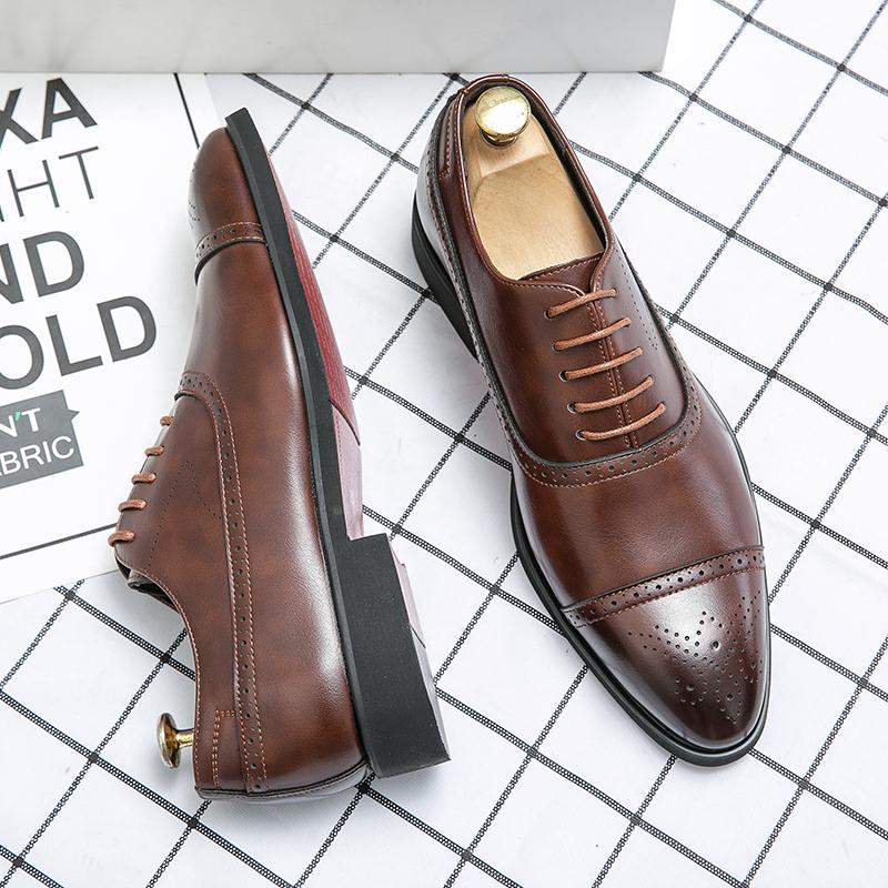 Fashion Men Retro Formal Shoes PU Luxury Business Oversized Party Office Business Block Shoes Red Sole Black Brown Size 38-48 Men Shoes