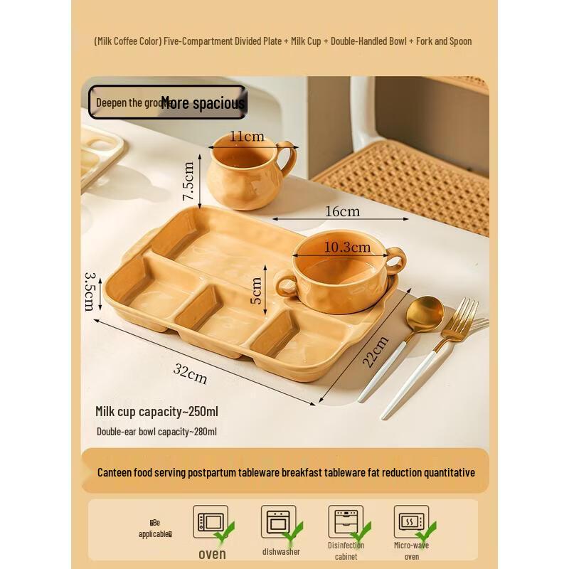 HANDUNYOU Ceramic Compartment Breakfast Dining Set