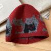Warm Jacquard Pattern Beanies Fair Isle Style Printing Knit Cap Jacquard Cat Knitted Hat  Girls
