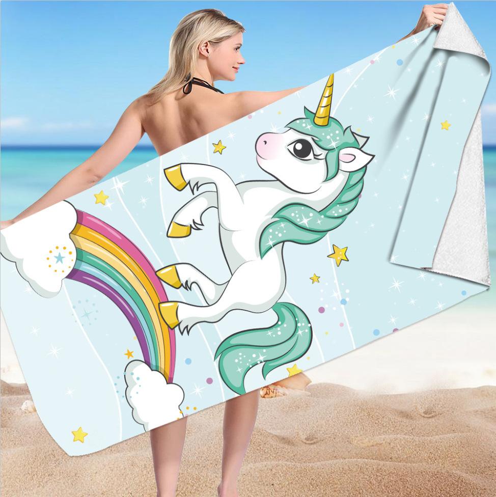 Cute Cartoon Unicorn Beach Towel, Quick Dry Fantasy Bath Towel with Flowers Rainbow Star, Super Soft Oversized Girls Pink Towels