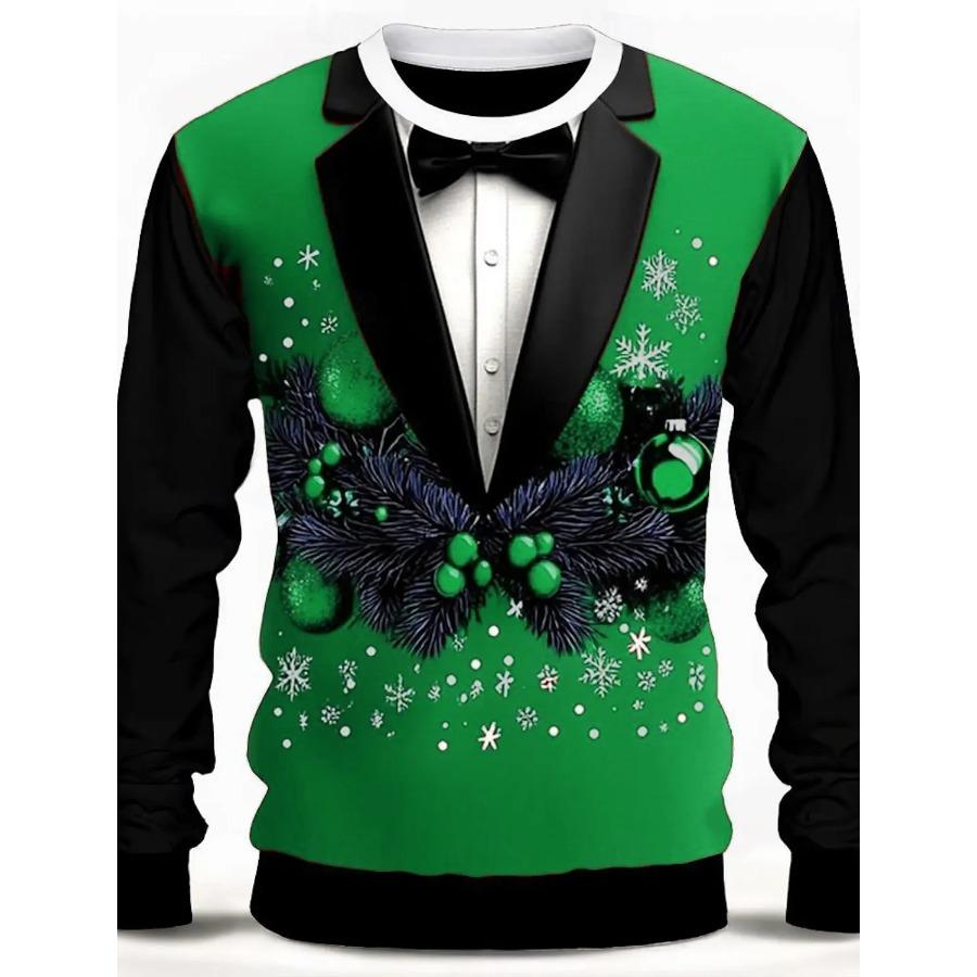 Women 3d clothes Kerstboom Sneeuwvlok Vlinderdas Heren 3D Print O-Hals T-shirt Tee Feest Casual Kerst Thema T-shirt Rood Lange Mouw Tops M