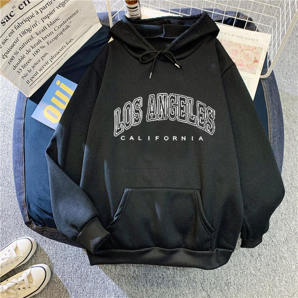 Fleece Hooded Pullover Loose Print Large Size Thin Velvet Jacket Ins Hipster