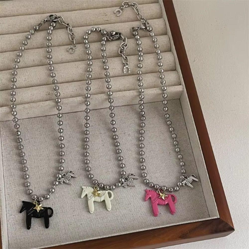 Sweet Enamel Colt Horse Pendant Necklace Cute Cartoon Pony Pendant Necklace  Women