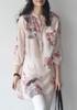 Pretty Floral Pattern Sleeve Pullover Cute and Top for Long Band with Tunic Summer Shirt Shirt Retro Pattern Shirt Ladies Loose Tunic Light Pink
