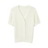 Sancai 2025 Autumn Simple V-Neck Lace Trim Short Sleeve Knit Cardigan