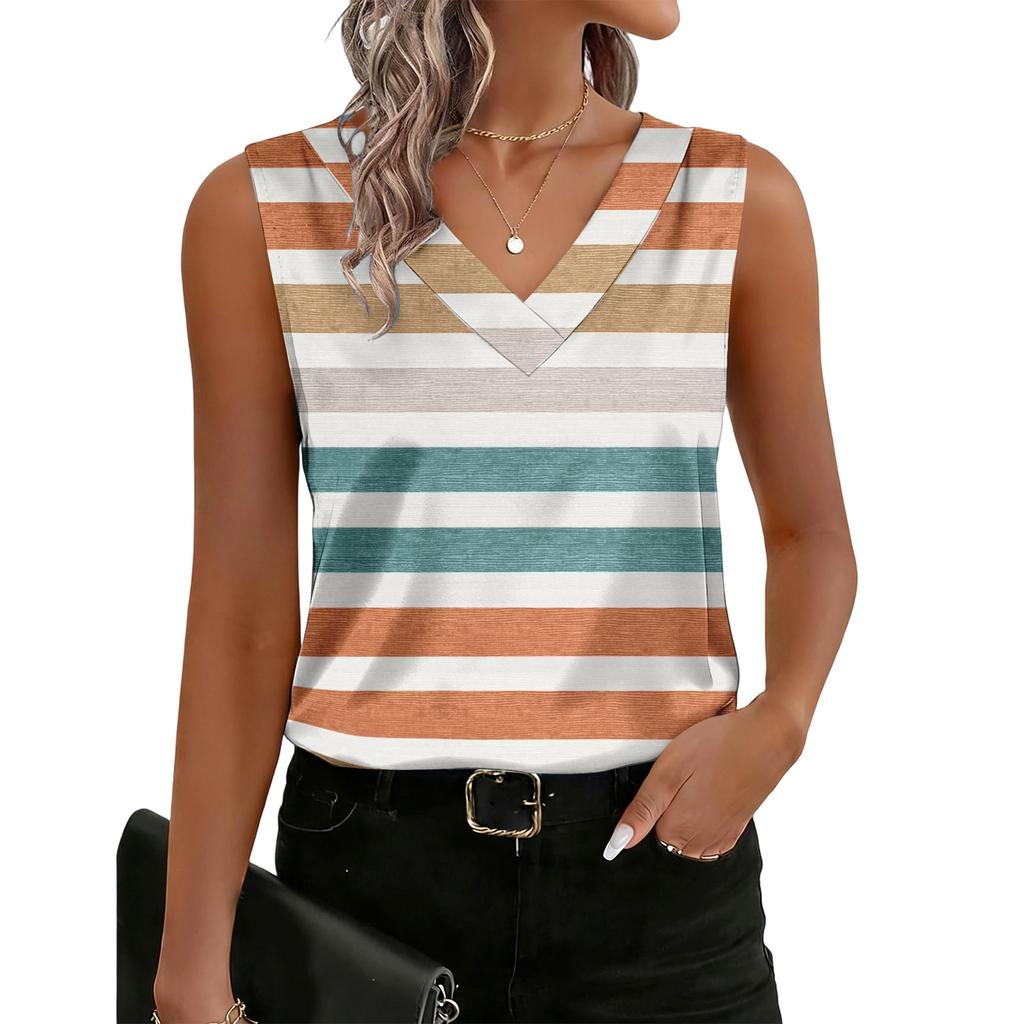 Women's Fashionable Casual Retro Striped Print Tank Top