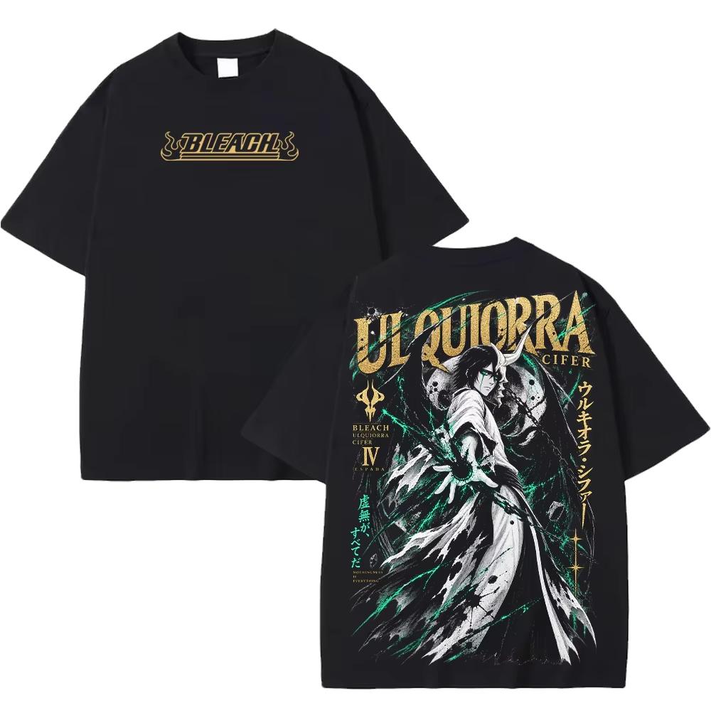 Bleach Anime Ulquiorra Cifer T Shirt, Loose Short Sleeve Tee, Front and Back Double Print Vintage Manga Unisex Cotton Top