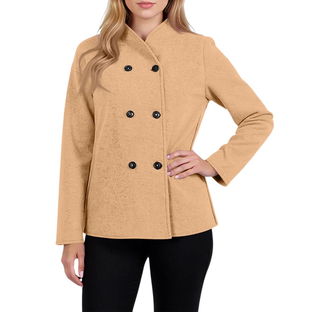 Ladies' Casual Temperament Double Breasted Solid Color V-neck Coat Jacket