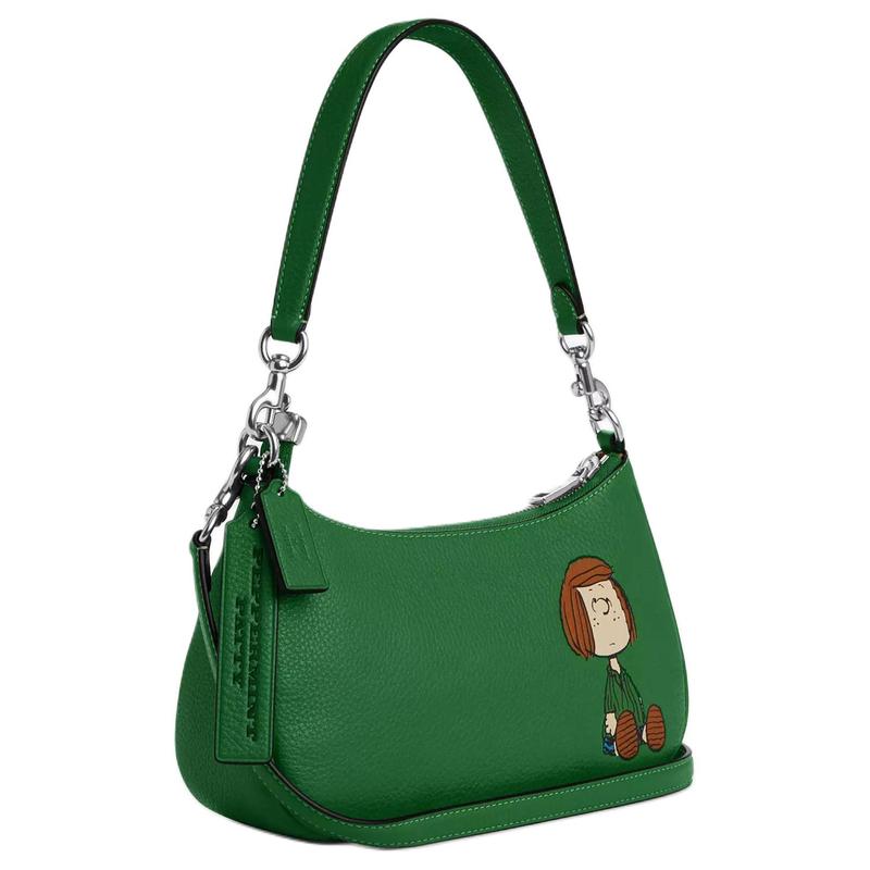 COACH PEANUTS co-branded Teri 24 printed pattern hardware pebbled leather shoulder crossbody handbag medium women's green