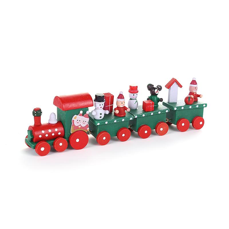 Christmas Wooden Train 4 Section Mini Train Rail Toy Set Creative Train Adornment with Snowman and Bear Desktop Gift for Kids