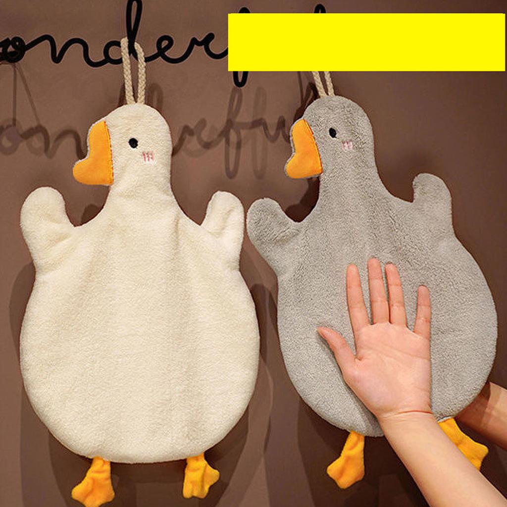 Cute Hand Towel with Hanging Pure Cotton Absorbent Decorative Kids Goose Hanging Hand Towel for Bathroom Kitchen