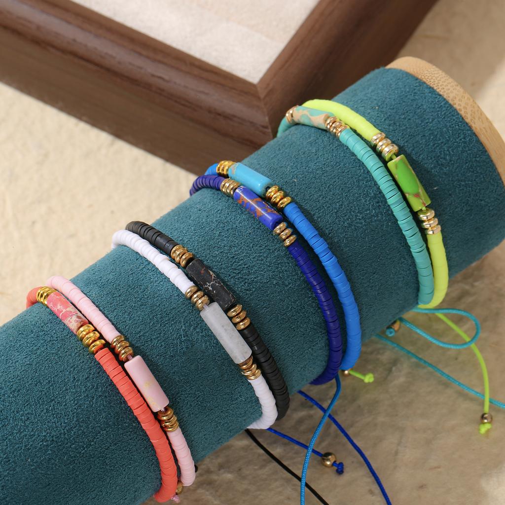 Multicolor Heishi Beaded Natural Stone Adjustable Bracelet Set for Women Bohemian Jewelry Gift