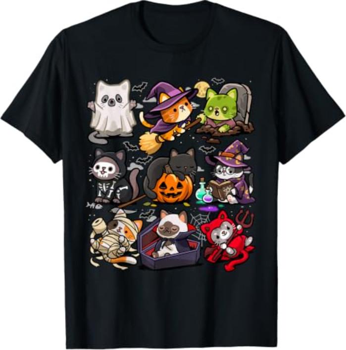 Spooky Cats Halloween Creepy Kittens Ghost Vampire Zombie T-Shirt