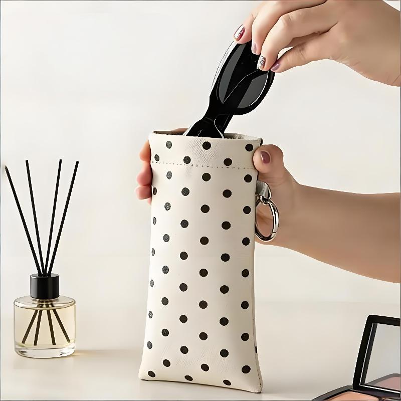 1Pc Polka Dot Eyeglass Pouch With Keychain Portable Scratch-Resistant Soft Glasses Case Storage Bag For Women Daily Use Travel