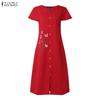 ZANZEA Women Casual Round Neck Short Sleeve Floral Print Dress
