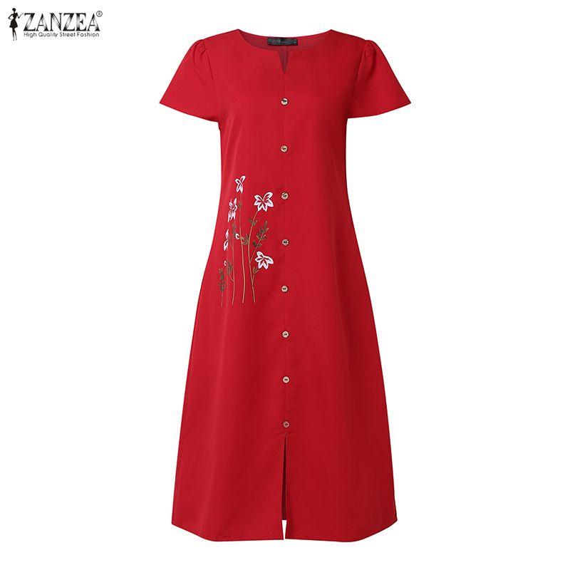 ZANZEA Women Casual Round Neck Short Sleeve Floral Print Dress