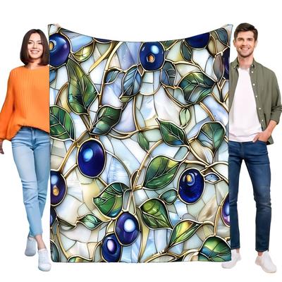 Premium Stained Glass Blueberry Art Blanket, Ultra-Soft Flannel Fleece Throw for Sofa Bed Couch, Cozy Warm Decorative Home Decor