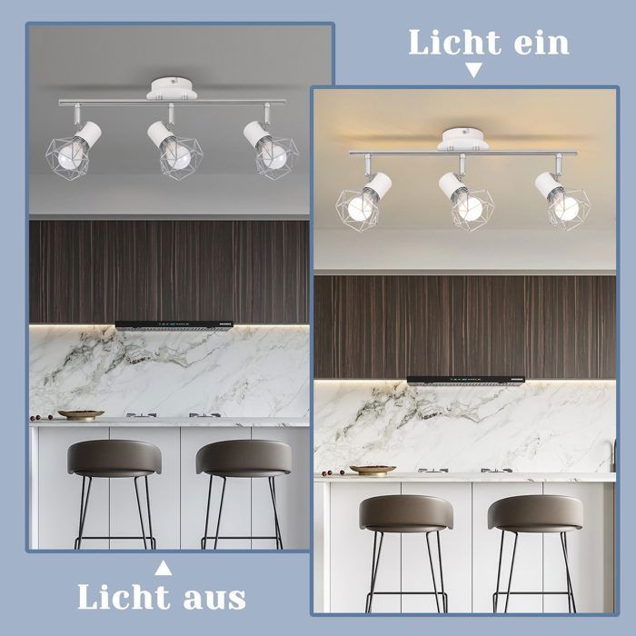 NETTLIFE Ceiling Light - 3 Bulbs - E14 - White - Metal