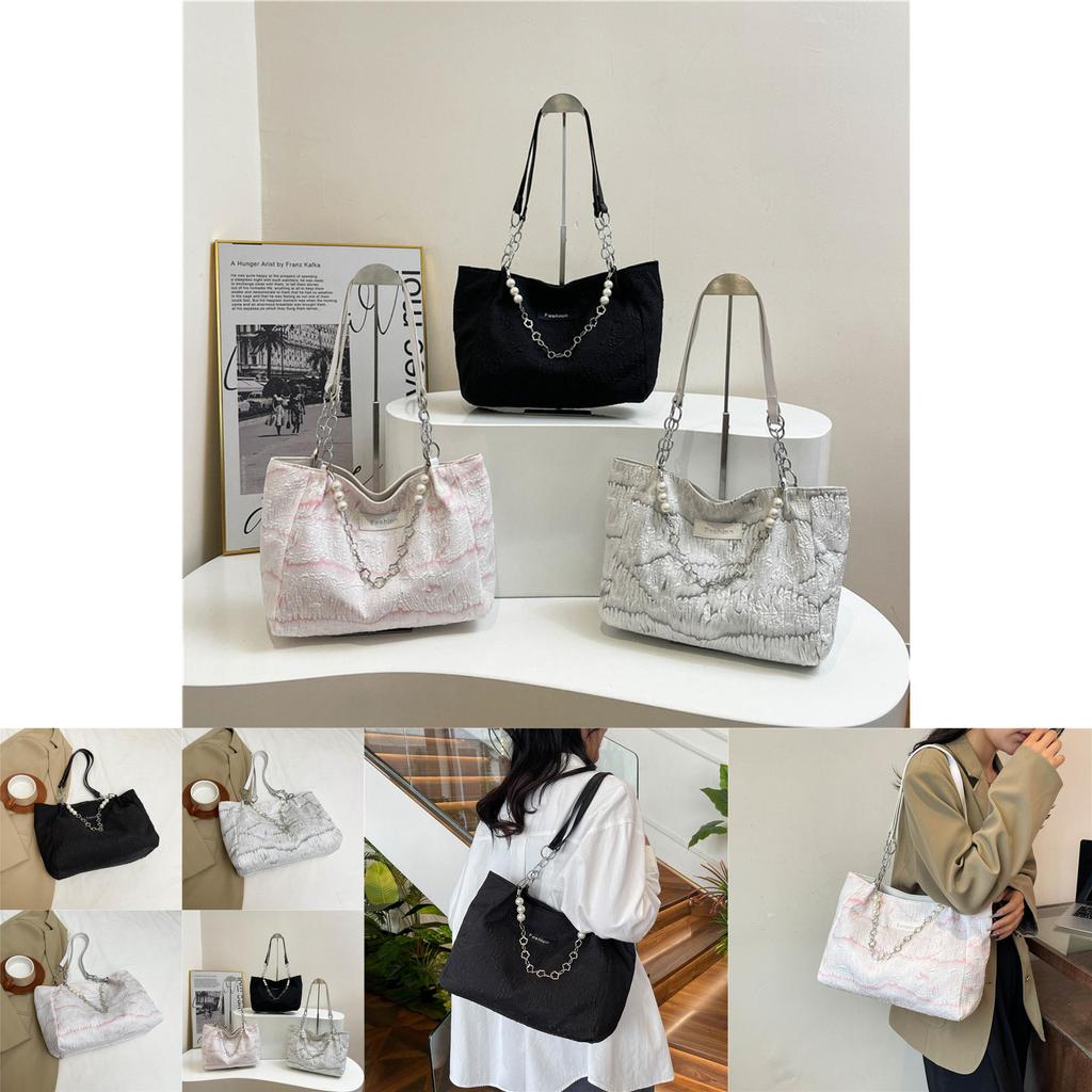 2024 Summer Fashion Stylish Pearl Chain Casual Shoulder Bag Large Tote For Women
