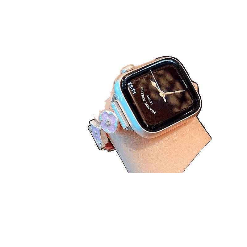 Lux Leather Four-Leaf Clover Metal Strap for Apple Watch S8, S9, S10