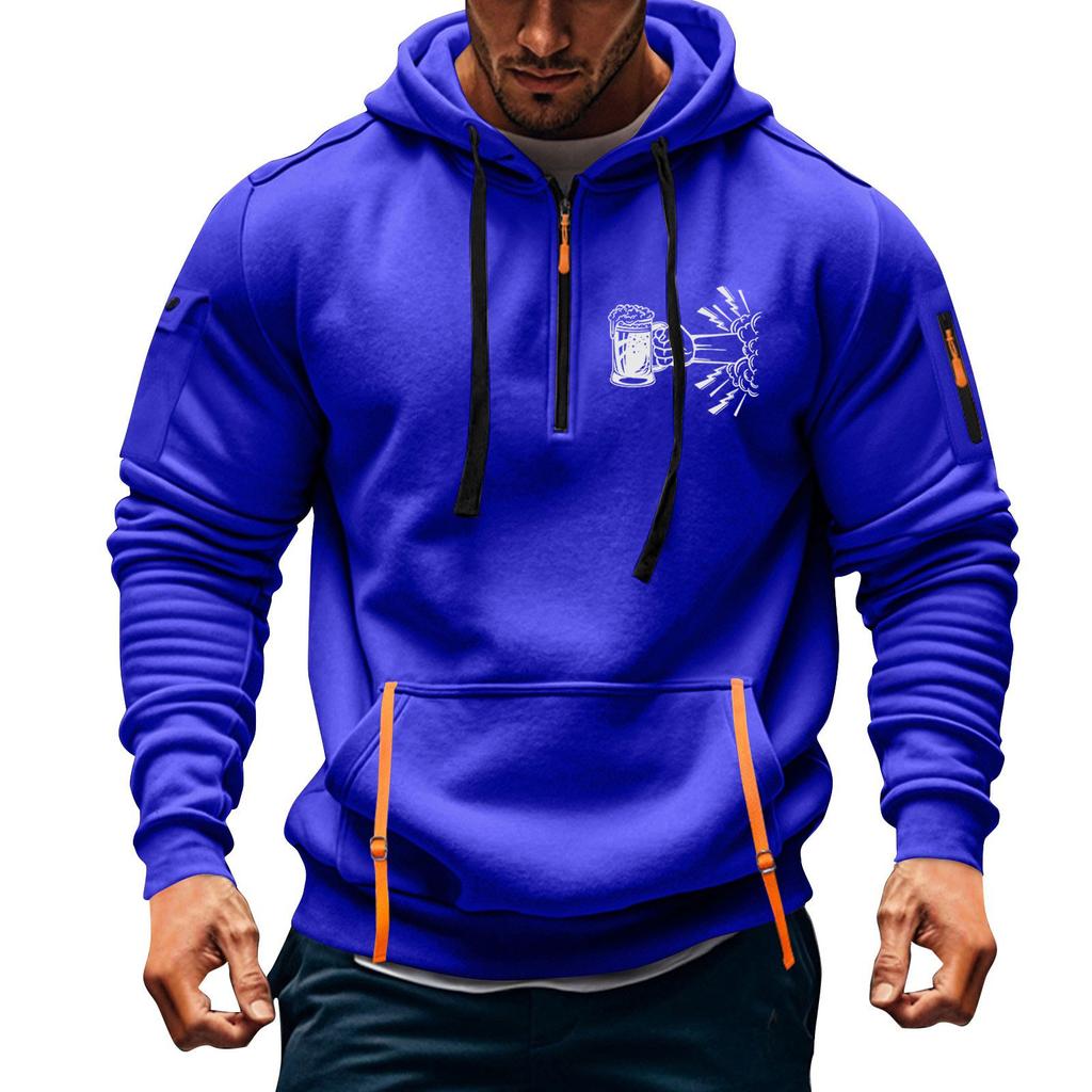 Pánská mikina s potiskem Mikina s kapucí na zip Kapsa na paži Cardigan Pánská sportovní mikina s kapucí velkých velikostí