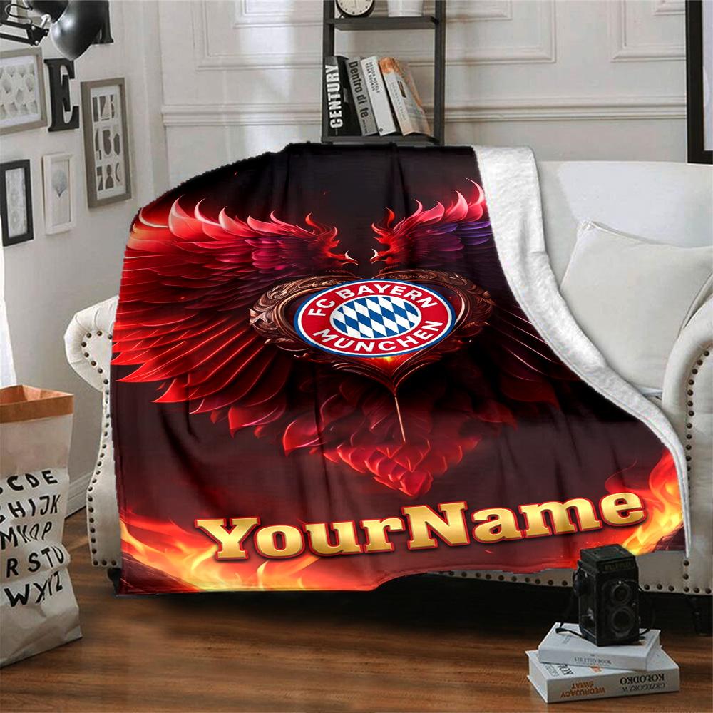 Bayern Munich Personalized Text Blanket Multi-purpose Customizable Blanket Soft Warm Cozy for Nap Bed Office Picnics Four Seasons Universal
