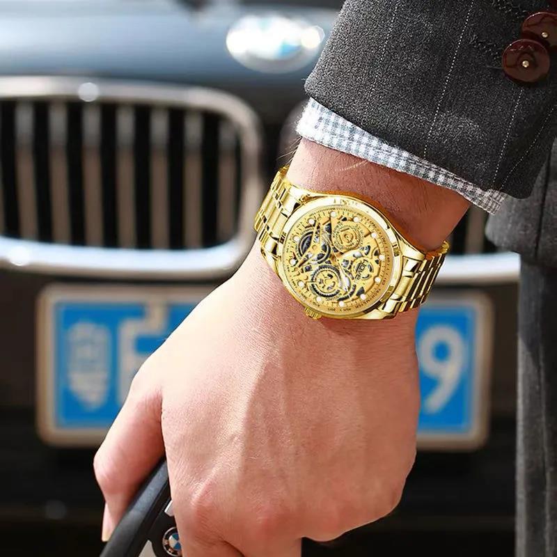 Men's Watch Business Light Luxury High-end Brand Versatile Gold Hollow Male Fashion Quartz Clock Watches