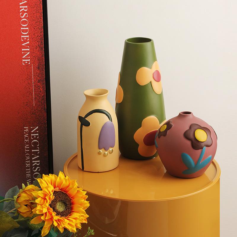 Desktop Ceramic Vase Living Room Flower Arrangement Creative Living Room Home Decoration Morandi Painted Flower Device