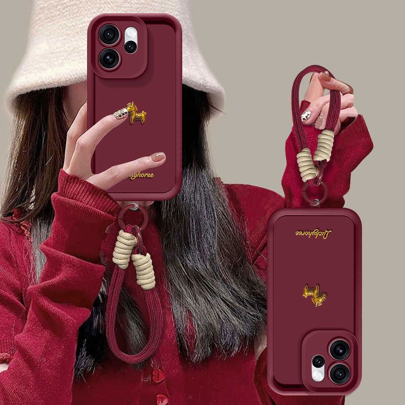 Custodia Carina 3D Cavallo Dorato Con Cordino Per Telefono Per OPPO Reno 15 14 13 12 11 10 8 Pro 7 6 5 4 Lite 3 14F 13F 12F 11F 2F 8Z 8T Cover
