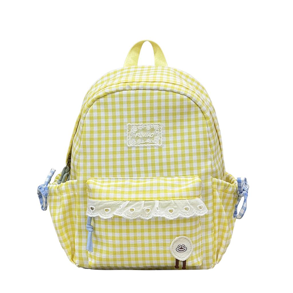 Schoolbag high-value plaid schoolbag women's new lace girl heart backpack Japanese sweet student travel backpack