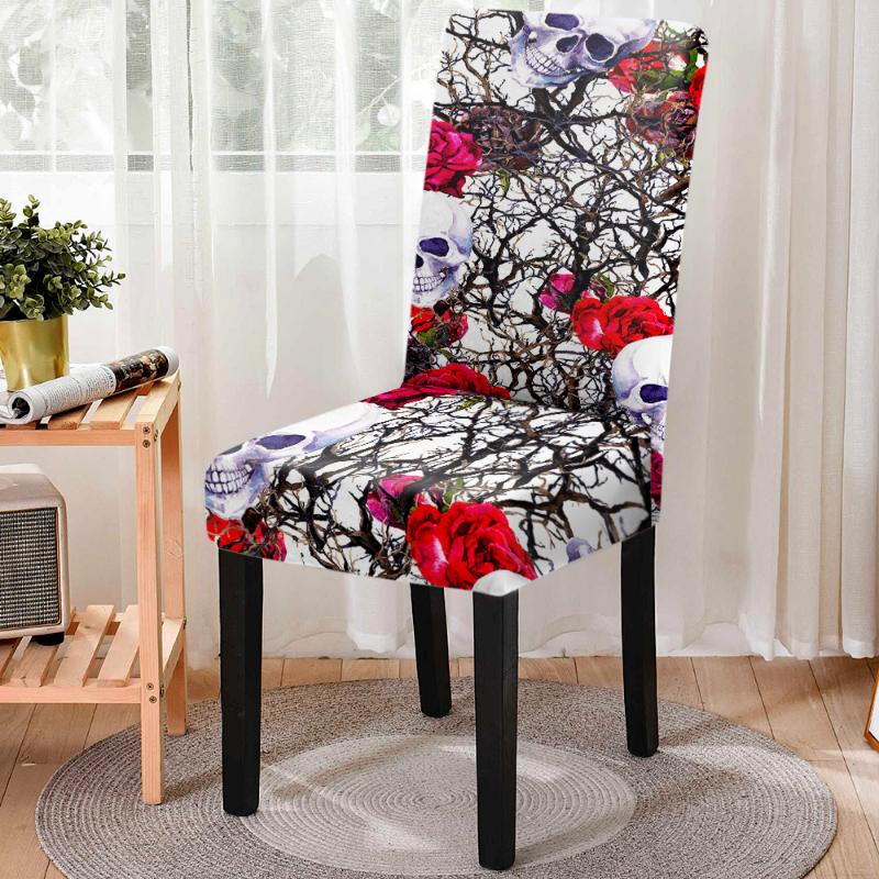 Elastic Skull Print Dining Chair Cover Strech Chair Slipcover Seat Cover For Kitchen Stool Home Party Hotel Decoration
