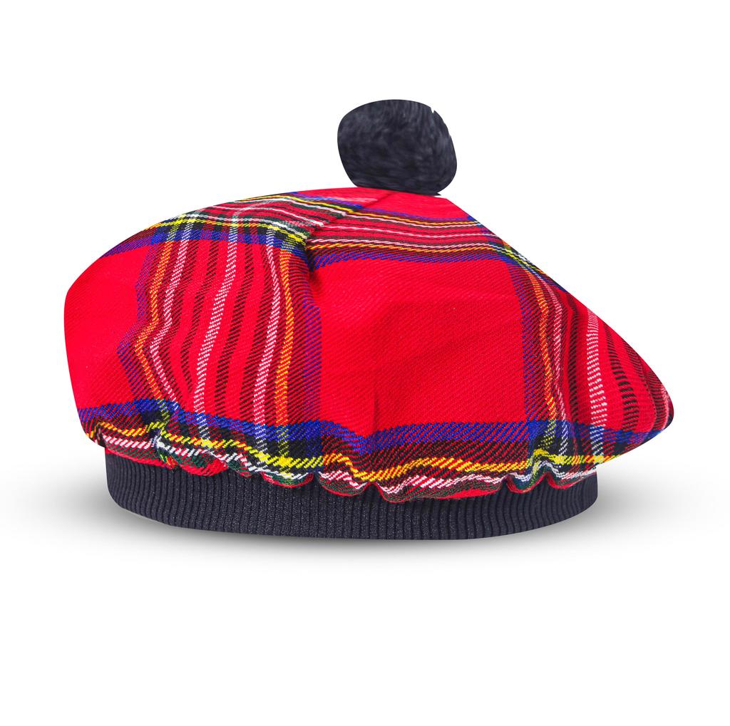 Scottish Beret Tam O Shanter Tammie Bonnet Tartan Hat Acrylic Wool Cap Pompom